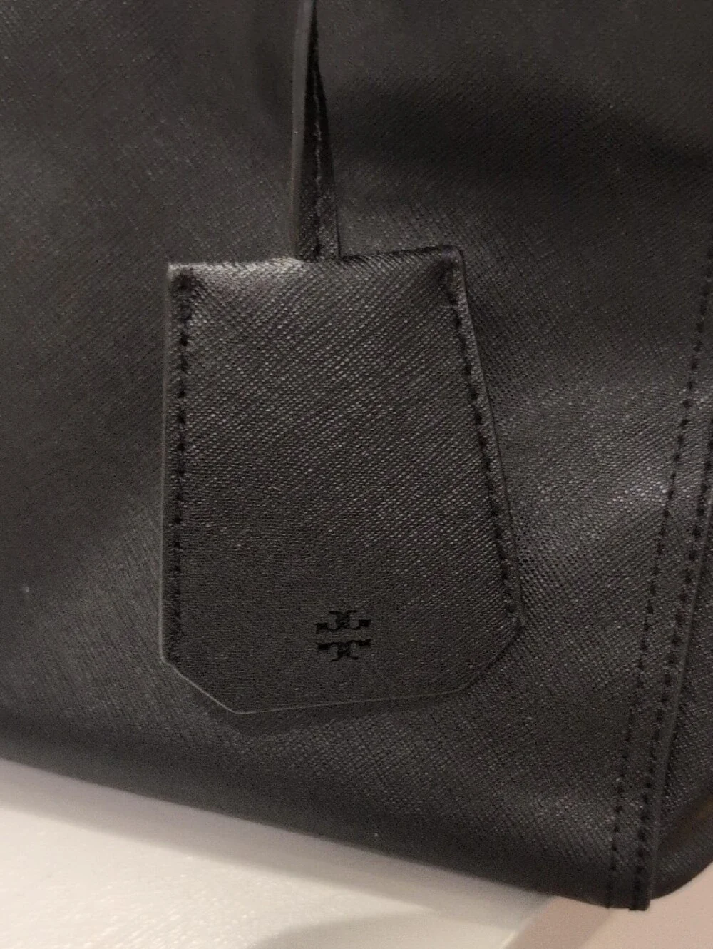 Tory Burch Black Leather Tote with Logo Medallion